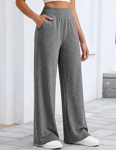 GEKCM Wide Leg Cotton Sweatpants Women Elastic Waisted Pants Baggy Straight Athletic Loose Casual Jogger Pants with Pockets thumbnail 2