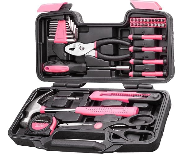 Cartman 39Piece Tool Set General Household Hand Tool Kit with Plastic Toolbox Storage Case Pink - Image 1