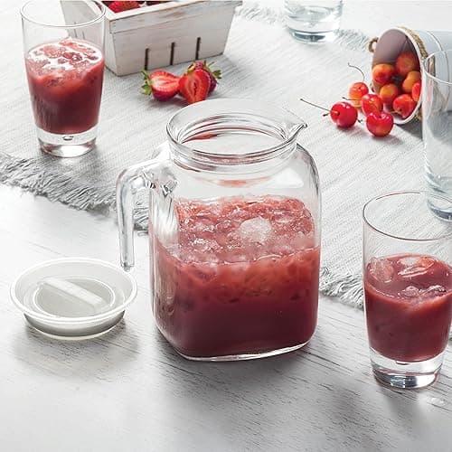 Bormioli Rocco Hermetic Seal Pitcher With Lid and Spout [68 Ounce] for Homemade Juice & Iced Tea or for Glass Milk Bottles, Clear - Frosted thumbnail 2