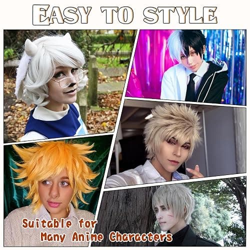 S-noilite Unisex Short Orange Wig Women Mens' Fluffy Layered Spiky Pixie Anime Wig Synthetic Hair Full Wigs for Halloween Chucky Costume Cosplay Comic Party Dark Orange thumbnail 5