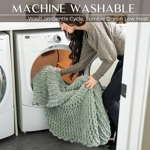 SAMIAH LUXE Sage Green Chunky Knit Blanket Throw 50x70, Chenille Chunky Knit Throw Blanket for Living Room Decor or Boho Decor, Thick Yarn Knitted Blankets for Couch or Bed, Knitted Crochet Blankets thumbnail 5