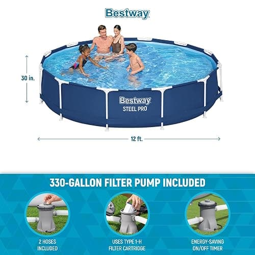 Bestway Steel Pro 12 feet x 30 inches Round Above Ground 1,710 Gallon Pool Set with DuraPlus Liner, 530 Gallon Pool Filter, and Repair Patch thumbnail 3