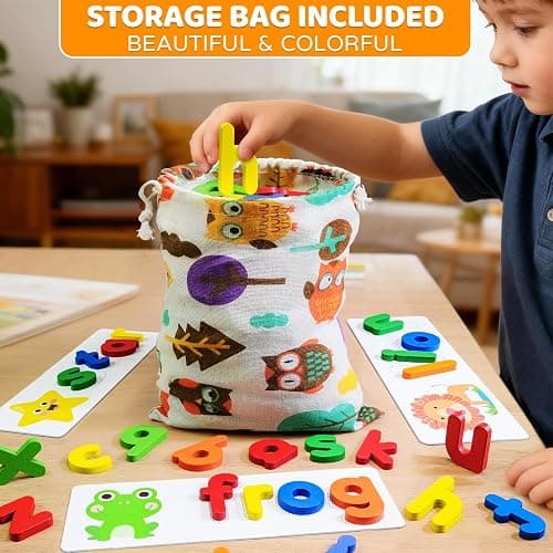 BEESTECH Alphabet ABC Learning Educational Toys for 3 4 5 Years Old Boys Girls, Wooden Puzzle Flash Cards Preschool Activity Letter Matching Games for Kids Toddlers thumbnail 6