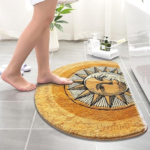 WERGHJ Half Round Door Mat, Semi Circle Bathroom Floor Rug, Tarot Sun Moon Welcome Entrance Way Mat, Non-Slip Absorbent Microfiber Tufted Indoor Rug for Kitchen Living Room thumbnail 7