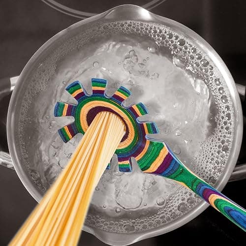Baltique Mumbai Collection Wooden Spaghetti Spoon – 12.5" Pasta Server with Teeth, Colorful Birch Wood Utensil for Portioning, Stirring & Serving Noodles thumbnail 4