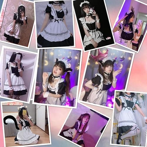 Wannsee Anime French Maid Apron Lolita Fancy Dress Cosplay Costume Furry Cat Ear Gloves Socks set(M) thumbnail 2