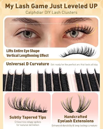 Calphdiar Eyelash Clusters 30D+40D+50D+60D+80D+100D Lash Clusters 476PCS Wispy Individual Lashes D-curly Lash Extension 10-16MM DIY Cluster Eyelash Extensions at Home thumbnail 4