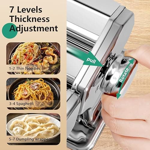 YASHE 3-in-1 Pasta Maker with Cleaning Kit, Adjustable Thickness Settings Pasta Maker Machine with Pasta Roller and Cutter, Dual Width Noodle Maker for Pasta, Spaghetti, Fettuccine, Lasagna thumbnail 5