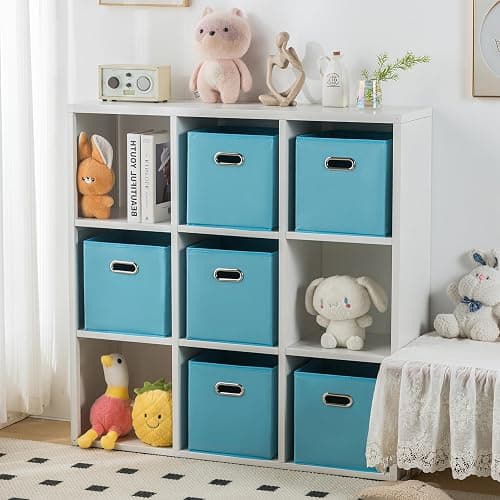 EITMOW 6 Pack Open Fabric Storage Bins with Metal Handle, 10.6x10.6x11 Inch Foldable Cube Organizer Baskets for Closet Shelf Cabinet, Collapsible Fabric Boxes for Home Storage (Sky blue) thumbnail 2