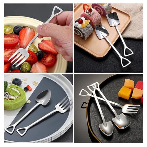 TAORANJU Creative Shovel Spoon Fork Set, 3 Pcs Stainless Steel Coffee Spoons Shovel Shape Tea Spoons Dessert Spoons Stirring Spoon Ice Cream Spoon Sugar Spoon for Party (12.2cm*2.6cm) thumbnail 7