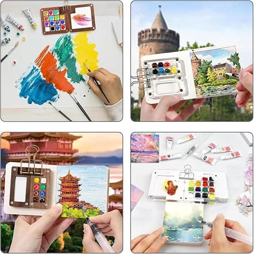 Mini Watercolor Travel Set, 2025 New Watercolor Kit, 24 Color Pocket Artist Watercolor Travel Set with, Wooden Grid Paint Box for Painters Artists and Students (Walnut -15 Grids) thumbnail 8