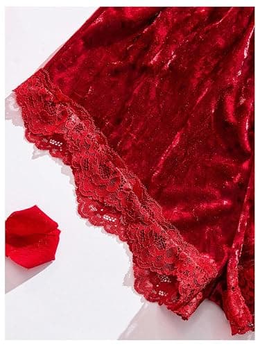 SOLY HUX Women's Lace Velvet Pajama Set Camisole Crop Tops and Shorts Lingerie Sleepwear Loungewear thumbnail 5
