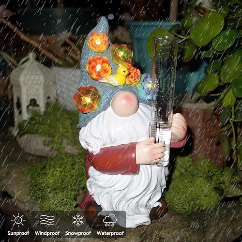 FORUP Resin Gnome Solar Rain Gauges, Resin Garden Gnome Statue with a Plastic Rain Gauge, Hand Painted Gnome Sculpture Water Gauge for Rain thumbnail 4