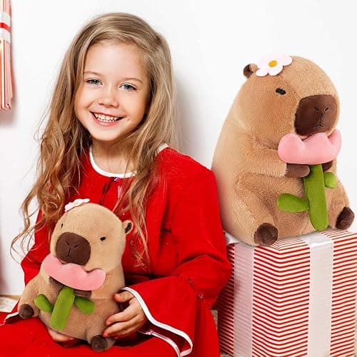 Achwishap Capybara Plush,Cute Plushies Capybara Stuffed Animals,Capybara Plush Toys,Kawaii Plushie Stuffed Toy with Flower Plushies Gifts for Kids Adults Birthday Plushies,Brown 12” thumbnail 4