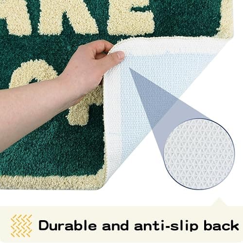 Bazasa Cute Bath Mat 32"×20" Green Bathroom Rugs with Off-White Letter Take It Off Funny Bath Rugs Machine Washable Shower Rug Non Slip Absorbent Microfiber Mats for Bathroom, Shower, Bathtub thumbnail 3