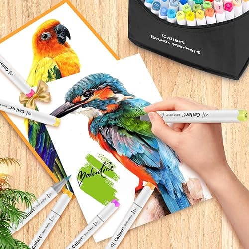 Caliart Alcohol Markers Brush Tip & Chisel, 101 Colors Dual Tip Art Markers for Adults Artists Sketch Illustration Coloring Book, Permanent Drawing Pen Set Art Supplies Christmas Gifts thumbnail 2