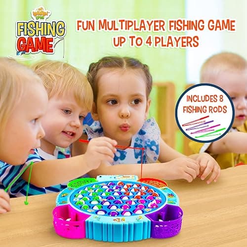 IPIDIPI TOYS Fishing Game for Kids, 45 Fish and 8 Poles - Magnetic Fish Toy with Rotating Board & Music - Motor Skill Activity for Toddlers, Boys & Girls 3+ - Party Favors Stocking Stuffers for Kids thumbnail 3