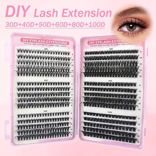 580pcs Cluster Lashes - Individual Eyelashes/Natural Eyelash Clusters D Curl Lashes 8-16MM Soft & Fluffy Thick Volume DIY Russian Lash Extensions (30D+40D+50D+60D+80D+100D) thumbnail 6