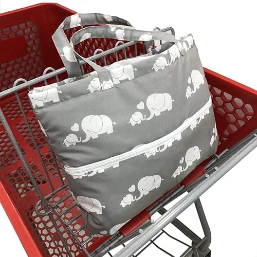 Twin Double Shopping Cart Cover for Baby Siblings with Carrying Case. Foldable Fit Wholesale Warehouse Grocery Stores Like Costco SAMS Club (White Elephant) thumbnail 7