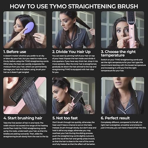 TYMO Ring Hair Straightener Brush, 2-in-1 Straightening Brush & Hot Comb | 20s Fast Heat, 5 Temp Settings & Anti-Scald, Perfect for Professional Salon at Home, Sakura Pink thumbnail 8