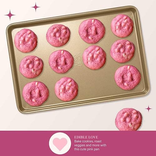 Paris Hilton Nonstick Carbon Steel Bakeware Collection, 15-Inch x 10-Inch Cookie Baking Sheet, Dishwasher Safe, Made without PFOA and PFAS, Pink Champagne Two-Tone thumbnail 5
