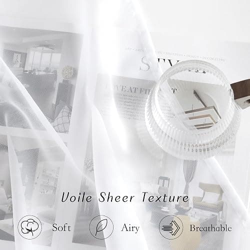 NICETOWN White Sheer Curtains 84 inches Long with Eyelet, Sheers Window Curtains 2 Panels Privacy Light Filtering Voile Grommet Top Drapes for Living Room/Hotel Rideaux (2 Pcs, 54 Wide, White) thumbnail 3