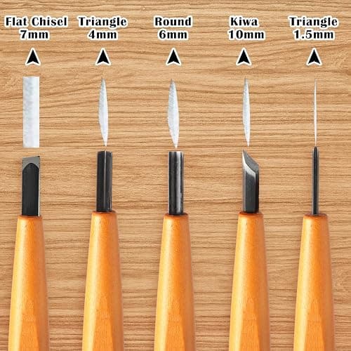 WILLBOND 5 Pcs Linocut Carving Tools Set Linoleum Hand Carving Tools Wood Carving Knife Chisel Flat V Shaped Angled Gouge Half Round Carving Tools Set for Linocut Printmaking Woodcarving Woodblock thumbnail 3