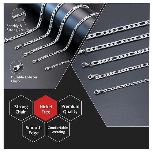 Figaro Chain Necklace Stainless Steel Real Gold Plated Chains for Men Women Jewelry Gift for Men Women thumbnail 4
