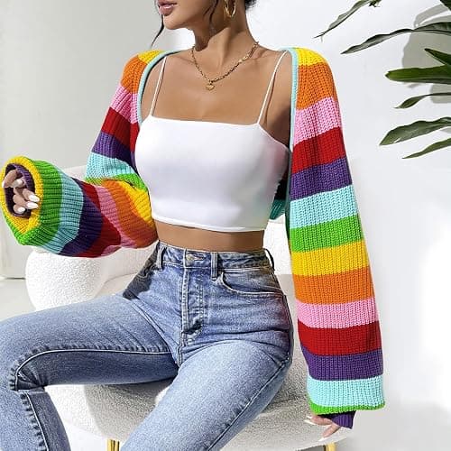 Durio Open Front Long Sleeve Cropped Cardigan - Y2K Drop Shoulder Bolero Shrug Fall Fashion 2026 thumbnail 5