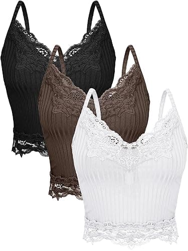 Bencailor 3 Pcs Women's Lace Tank Tops Y2k Camisole Lace Patchwork Crop Tops Grunge Style Ribbed Knitted Clothing - Image 1