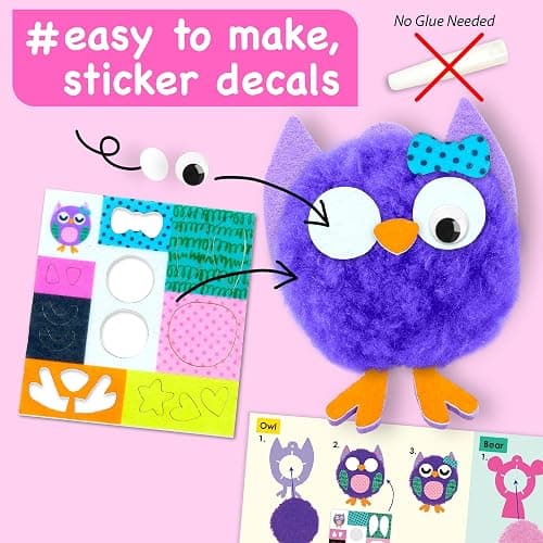 EZCRA Kids Crafts Ages 4-8 – 10 Plush Pom Pom Animal All-in-One DIY Craft Set – Felt Stickers, Educational & Creative Gift for Girls & Boys thumbnail 5