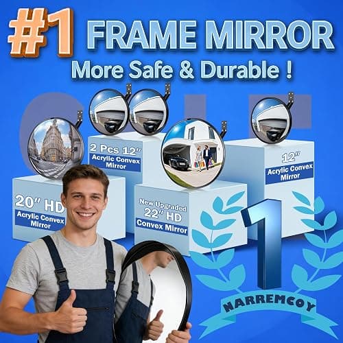 Narremcoy New Upgraded 22" HD Convex Mirror - 160° Adjustable Wide Angle View, Leather Frame & ABS Back, Traffic Mirror for Indoor/Outdoor Use in Garage, Warehouse, Driveway, Store & Office Security thumbnail 2