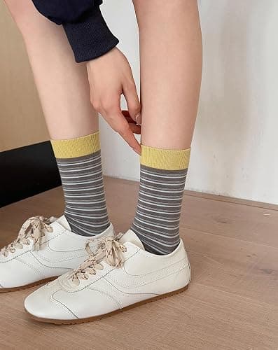 Tuuwjo 5 Pairs Colorful Striped Socks for Women Girls Cute Vintage Cotton Crew Socks Retro Athletic Casul Calf Socks thumbnail 9