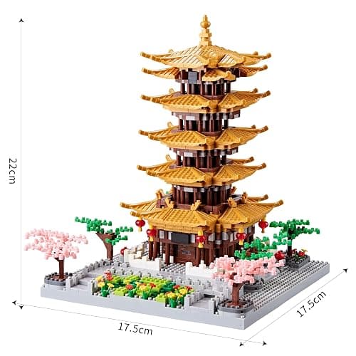 Chinese Architecture Building Block, Yellow Crane Tower Micro Building Kit | with Cherry Blossom Tree for Adults, Collectible Miniature Model, Historic Temple Landmark DIY Creative Gift (2200PCS) thumbnail 3