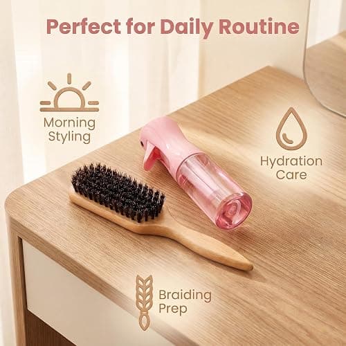 Slick Back Hair Brush,Natural Soft Boar Bristle Hair Brush and Spray Bottles,Made of Soft And Smooth Boar Bristles - Wide Teeth Shape And Define Curls - Styles Women Curly Hair (PINK) thumbnail 7