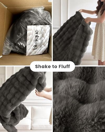 blunique Ultra Soft Cozy Faux Fur Throw Blanket-Fuzzy Plush Thick Bubble Blanket, Fluffy Blanket for Couch, Sofa, Bedroom, and Living Room, 50x60 Inches, Dark Grey thumbnail 4