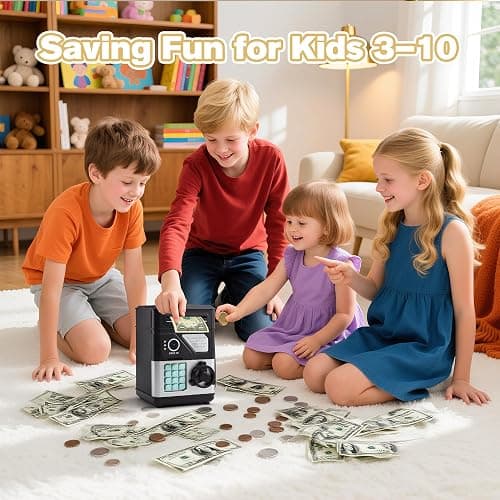 Piggy Bank for Boys Girls, Kids Safe, Electronic Mini ATM Money Saving Box Toy 2025 with Password & Face ID Simulation, Christmas Birthday Gifts for 4 5 6 7 8 9 10 Year Old, Coin Cash Can thumbnail 2