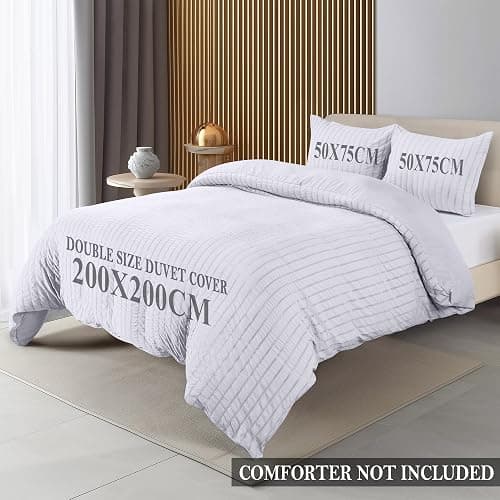 Utopia Bedding Seersucker Duvet Cover Set - Duvet Cover Double with Pillowcases - Soft Microfibre Polyester Seersucker Bedding (White) thumbnail 2