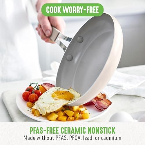 GreenLife 10-Piece Nonstick Ceramic Cookware Set, Lightweight Healthy PFAS-Free Pots & Pans with Lids, Dishwasher & Oven Safe, Durable Body, Silicone Stay-Cool Handles, Easy Release, Taupe thumbnail 2