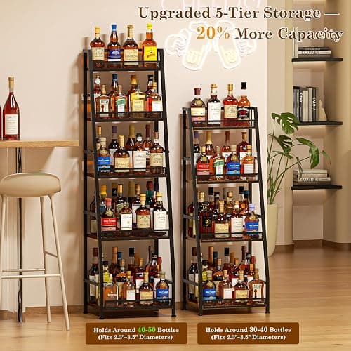 5-Tier Trapezoid Liquor Stand for Home Bar, Large-Capacity Liquor Cabinet Bar for Home, Stepped Wine Rack Freestanding Floor for Whiskey, Corner Wine Bottle Display Shelf with Fences for Living Room thumbnail 7