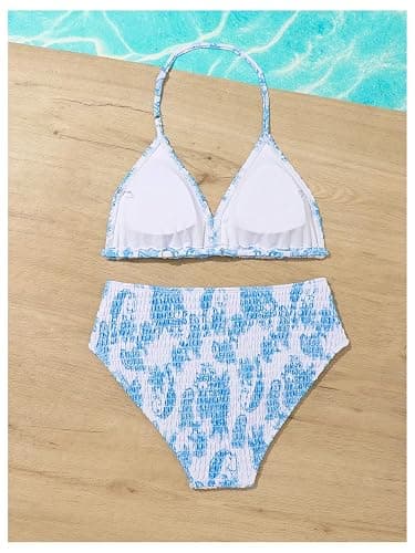 RoseSeek Girl's Tie Dye Smocked 2 Piece Swimwear Sets Backless Halter Bikini Cute Brief Bathing Suit thumbnail 2