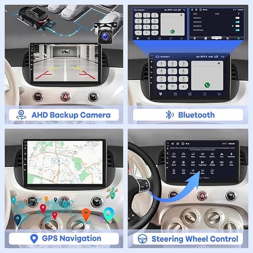 [2G+64G] Radio for Fiat 500 2007-2015, Android Fiat 500 Car Stereo with 9 inch Touch Screen, Wireless Carplay/Android Auto/1080P/Bluetooth/WiFi +AHD Backup Camera thumbnail 6