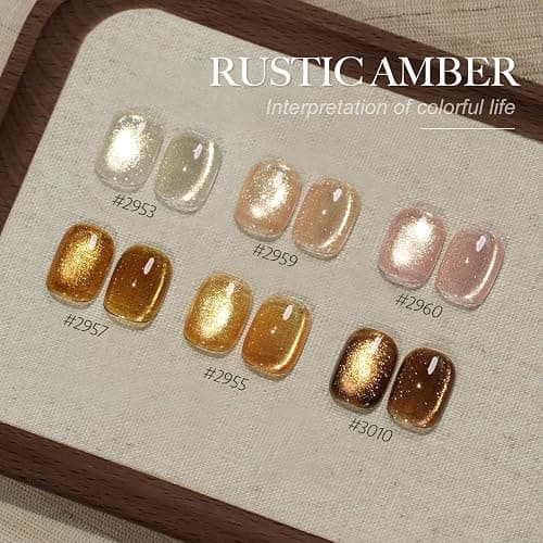 GAOY Cat Eye Gel Nail Polish Set with Magnet for Sparkling Maillard Effect, Caramel Amber Glitter Nail Art, Long Lasting Gel for Home & Salon Manicure thumbnail 6