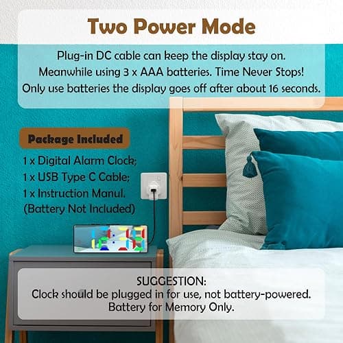 Königswerk Small Digital Alarm Clock, Mirror Surface LED Electronic Clocks with Large Display, Adjustable Brightness and Snooze Model for Bedroom, Desk, Office, White Digit thumbnail 3