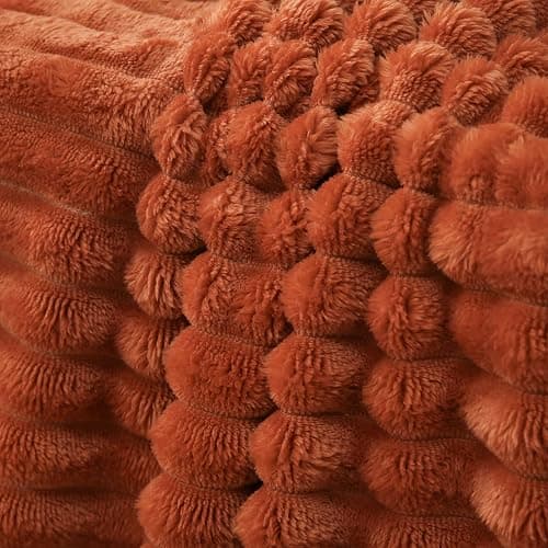 Burnt Orange Fleece Throw Blanket 50”×60” for Couch Sofa Livingroom | Linecooo Super Soft Cozy Plush Microfiber Flannel Bed Blanket Striped Design Lightweight Home Decor Gifts for Adult Mom Women thumbnail 6