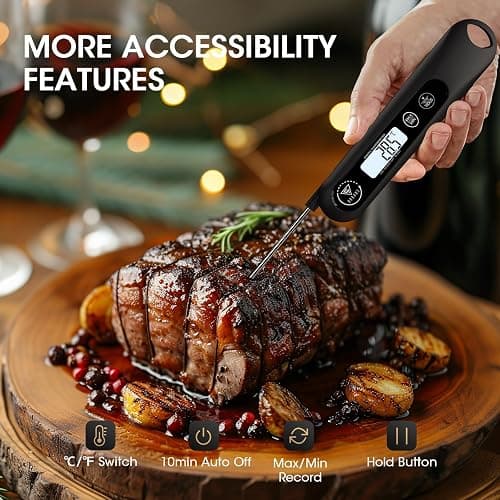 DOQAUS Meat Thermometers, 3S Instant Read Food Thermometer, Accurate Meat Thermometer Probe With Backlight, Foldable Long Probe, Auto On/Off, Cooking Thermometers for Kitchen, BBQ, Water, Milk(Black) thumbnail 4