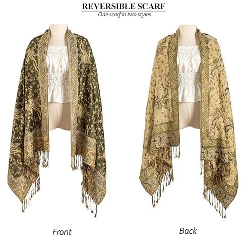 AUSEKALY Pashmina Feel Rave Scarf for Men Women Reversible Wrap | Soft Silky Feel, Reversible Paisley Design & Fringe, Lightweight, Rave Festival Accessory，Fits for Party Evening Dressy thumbnail 6