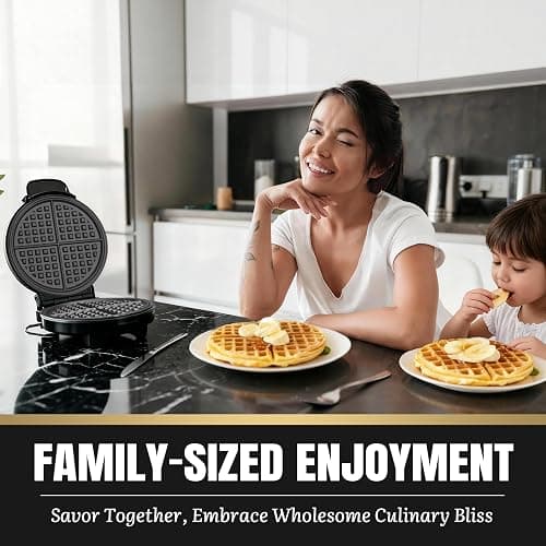FineMade 7 Inches Round Classic Waffle Maker Machine, Mini Waffle Maker, Non-stick Waffle Irons, Thin Waffle Maker Crispy, Black thumbnail 6