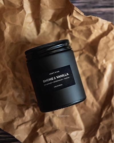 Craft & Kin Scented Black Candles for Men | Premium Smoke & Vanilla Scented Candles | Long Lasting Candle with 45 Hour Burn Time, 7.6oz thumbnail 6