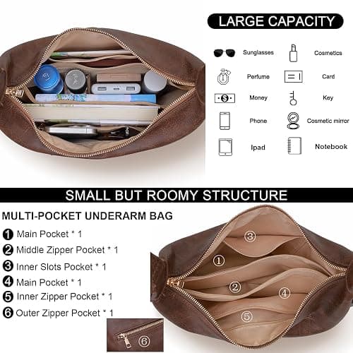 Zfkqzx Hobo Bags for Women Retro Vegan Leather Shoulder Handbag Foldable Slouchy Tote Crossbody Purses thumbnail 5